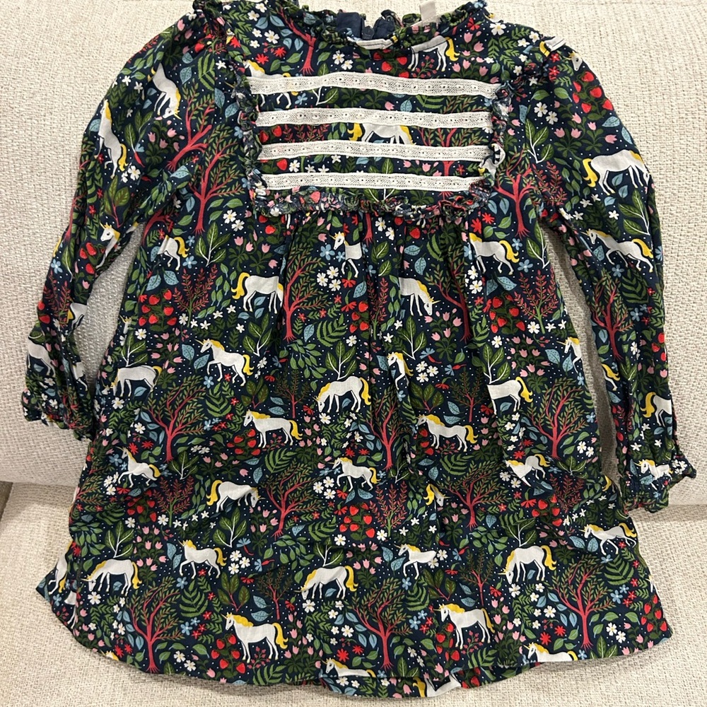 Mini Boden Navy Floral and Animal Print Dress 5/6y EUC